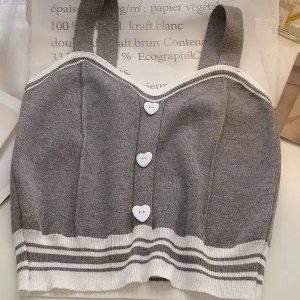 Grunge Style Cropped Sweater Vest with Heart Buttons - Aesthetic Outfit