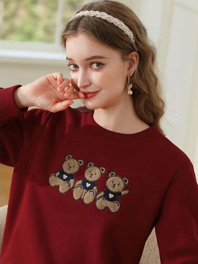 Grunge Style Cropped Sweater Vest with Teddy Bears Embroidery