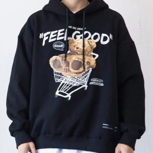 Grunge Style Cropped Teddy Bear Hoodie - Aesthetic Soft Girl Fashion