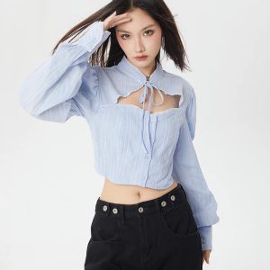 Grunge Style Cut Out Crop Sweater Vest - Aesthetic Backless Top