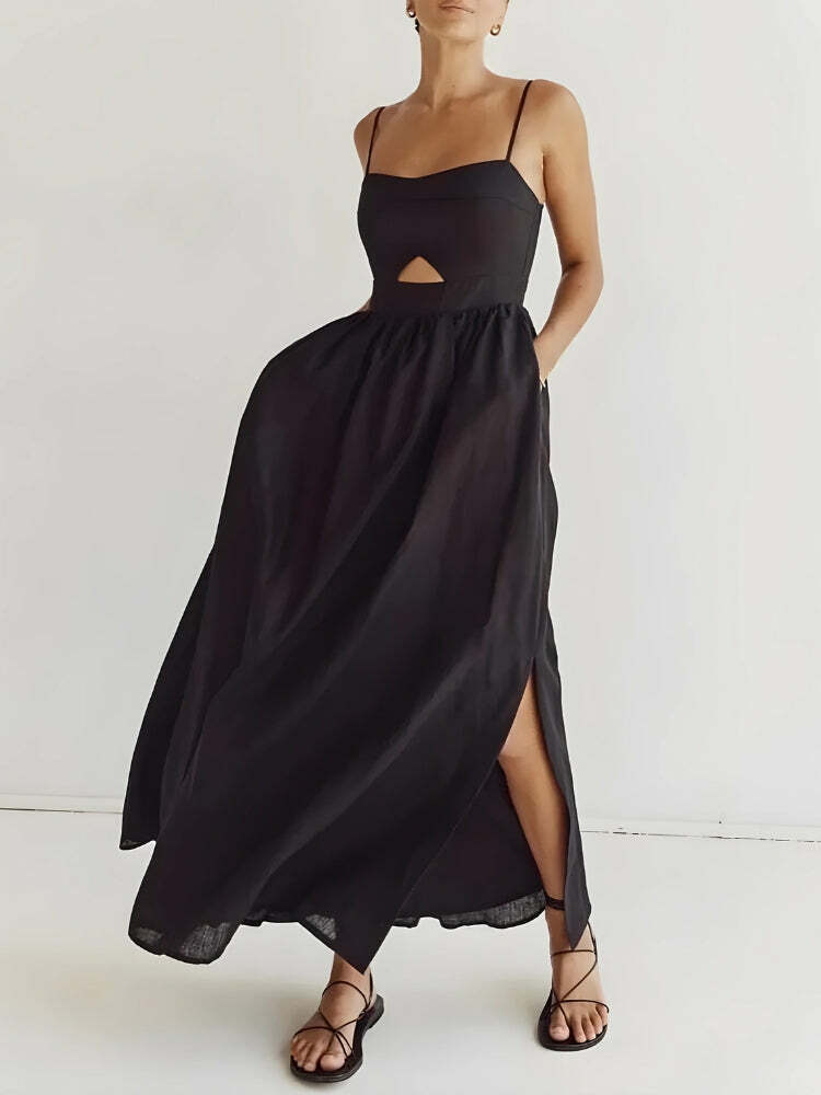 Grunge Style Cut Out Slit Maxi Dress - Aesthetic Fashion Statement