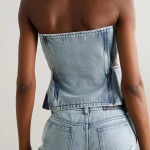 Grunge Style Denim Cut Out Tube Top & Patch Jeans Aesthetic Set