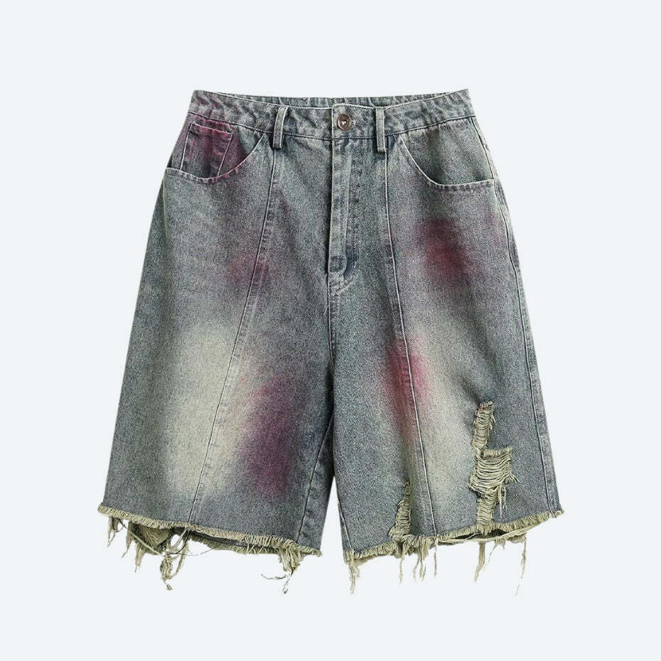 Grunge Style Distressed Denim Shorts for Aesthetic Outfits