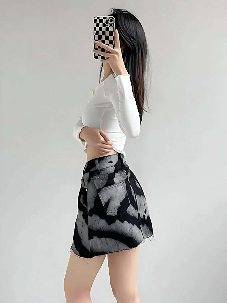 Grunge Style Distressed Mini Skirt - Aesthetic Outfit Essential