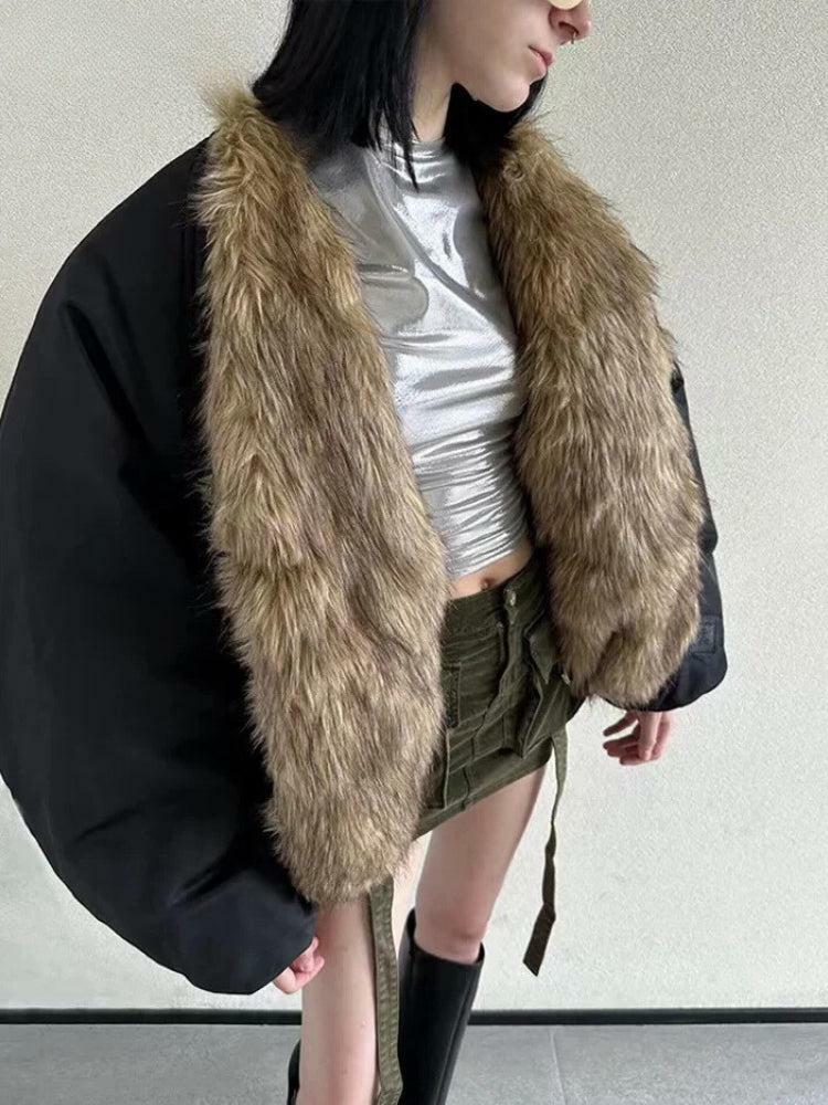 Grunge Style Faux Fur Puffer Jacket - Aesthetic Outfits Essential