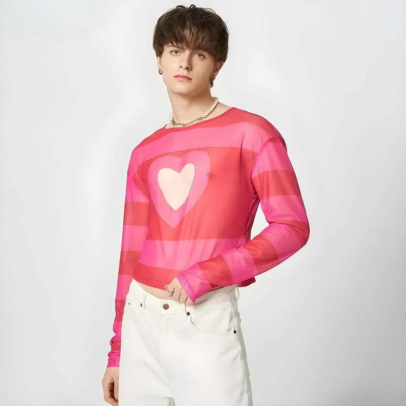 Grunge Style Heart Cut Out Crop Top - Aesthetic Soft Boy Fashion