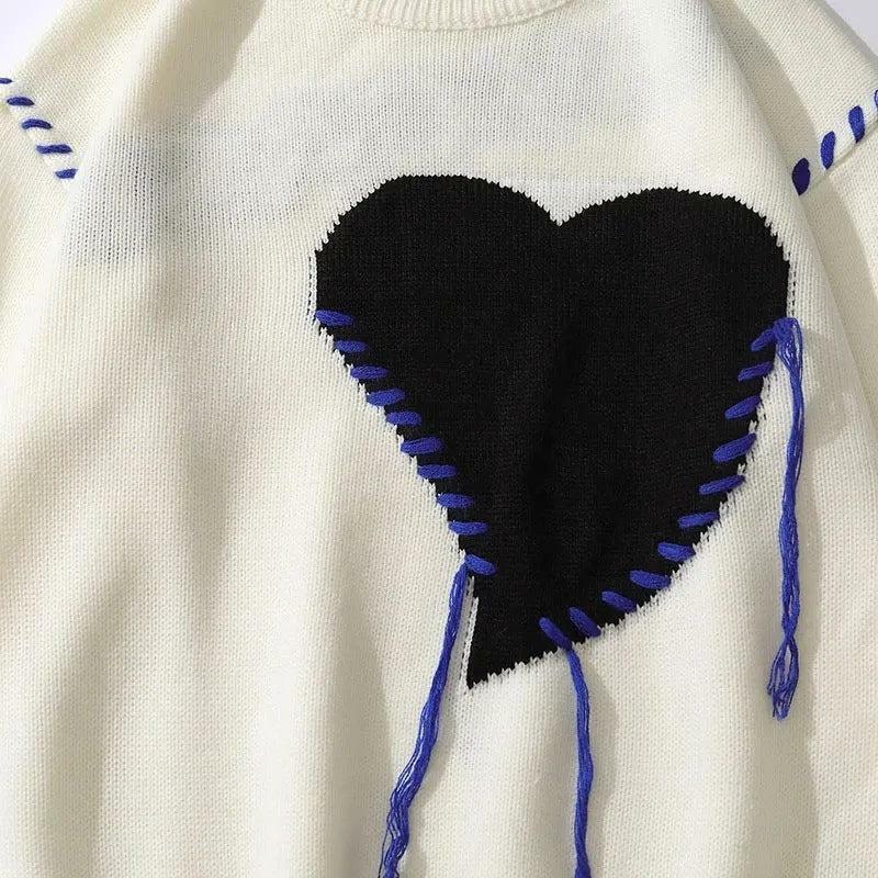 Grunge Style Heart Embroidered Cropped Sweater Vest for Aesthetic Outfits