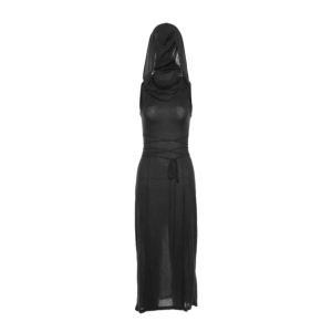 Grunge Style Hooded Slit Maxi Dress - Aesthetic Gothic Fashion Outfit