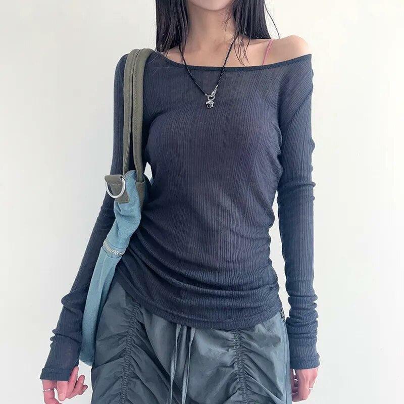 Grunge Style Knitted Mesh Backless Top - Aesthetic Soft Girl Fashion