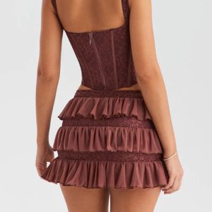 Grunge Style Lace Corset Top & Mini Skirt Two Piece Aesthetic Set