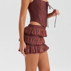 Grunge Style Lace Corset Top & Mini Skirt Two Piece Aesthetic Set