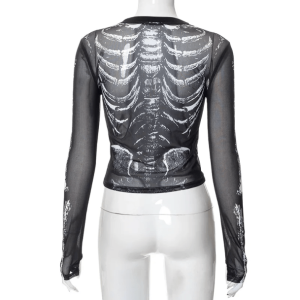 Grunge Style Long Sleeve Skeleton Top - Aesthetic Gothic Fashion Piece