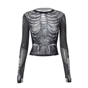 Grunge Style Long Sleeve Skeleton Top - Aesthetic Gothic Fashion Piece