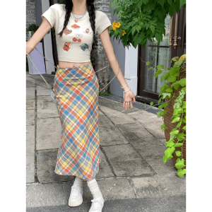 Grunge Style Midi Plaid Rainbow Skirt - Aesthetic Outfit Essential