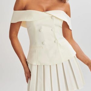 Grunge Style Off Shoulder Top & Pleated Mini Skirt Set for Aesthetic Outfits