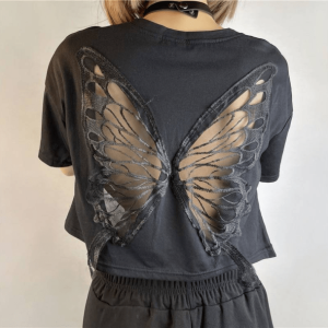 Grunge Style Open Back Butterfly T-Shirt - Aesthetic Soft Girl Top