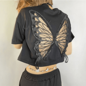 Grunge Style Open Back Butterfly T-Shirt - Aesthetic Soft Girl Top