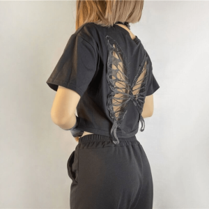 Grunge Style Open Back Butterfly T-Shirt - Aesthetic Soft Girl Top