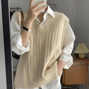 Grunge Style Oversized Knitted Vest - Aesthetic Cropped Sweater Top