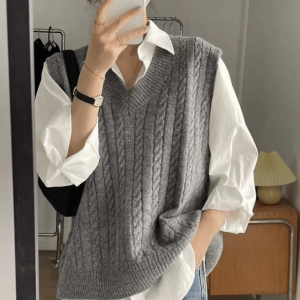 Grunge Style Oversized Knitted Vest - Aesthetic Cropped Sweater Top