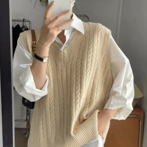 Grunge Style Oversized Knitted Vest - Aesthetic Cropped Sweater Top