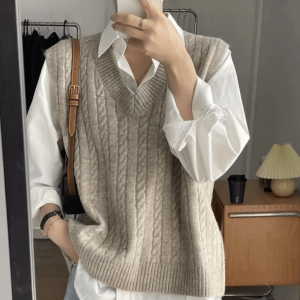 Grunge Style Oversized Knitted Vest - Aesthetic Cropped Sweater Top