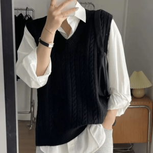 Grunge Style Oversized Knitted Vest - Aesthetic Cropped Sweater Top