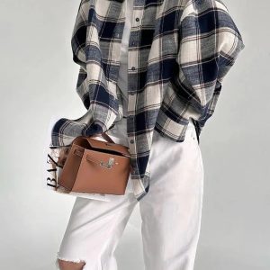 Grunge Style Oversized Plaid Shirt - Aesthetic Outfit Essential