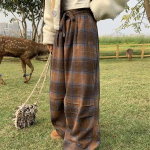 Grunge Style Oversized Plaid Sweatpants for Aesthetic Outfits