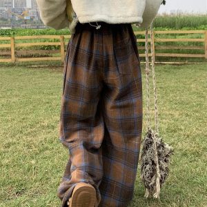 Grunge Style Oversized Plaid Sweatpants for Aesthetic Outfits