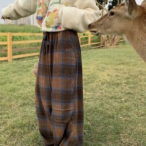 Grunge Style Oversized Plaid Sweatpants for Aesthetic Outfits