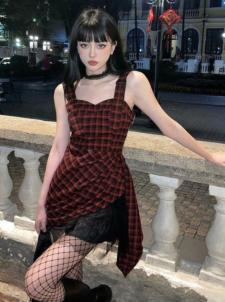 Grunge Style Plaid Mini Dress - Aesthetic Outfit for Soft Girl Vibes