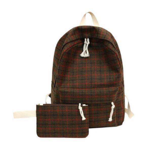 Grunge Style Plaid Pattern Backpack for Aesthetic Outfits & Soft Girl Looks