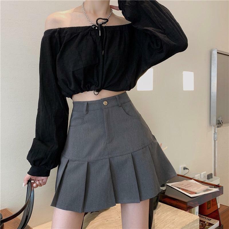 Grunge Style Pleated Mini Skirt - Aesthetic Outfit Essential