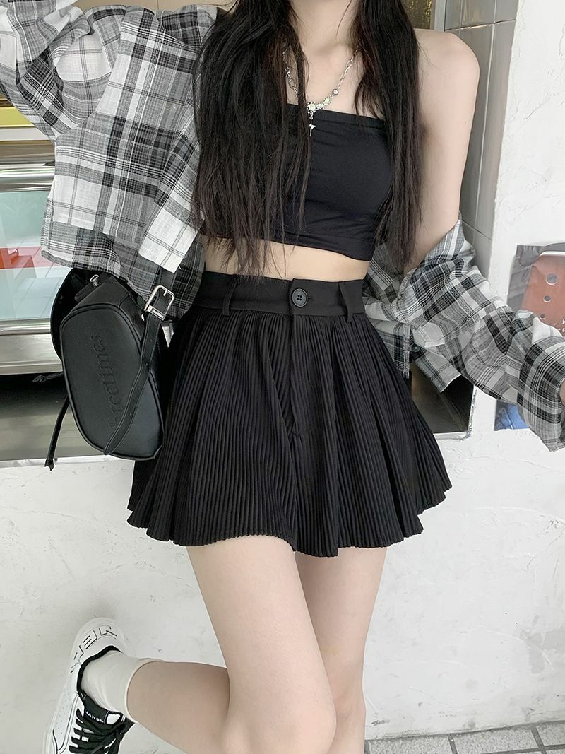 Grunge Style Pleated Mini Skort - Aesthetic Soft Girl & Gothic Fashion