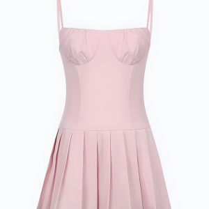 Grunge Style Pleated Pink Mini Dress - Aesthetic Outfit for Soft Girls