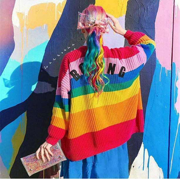 Grunge Style Rainbow Cardigan: Aesthetic Soft Girl & Gothic Fashion