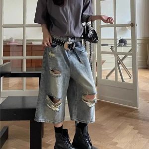 Grunge Style Ripped Jean Shorts - Aesthetic Denim for Soft Girl Looks