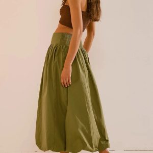 Grunge Style Ruched Bubble Hem Midi Skirt - Aesthetic Fashion Essential