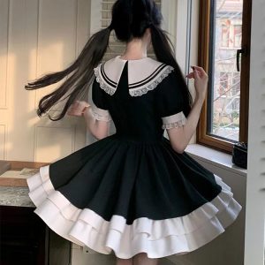 Grunge Style Sailor Collar Mini Dress - Aesthetic Outfit for Soft Girls