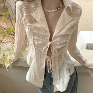 Grunge Style Sheer Shirt: Backless Aesthetic Top for Soft Girl Outfits