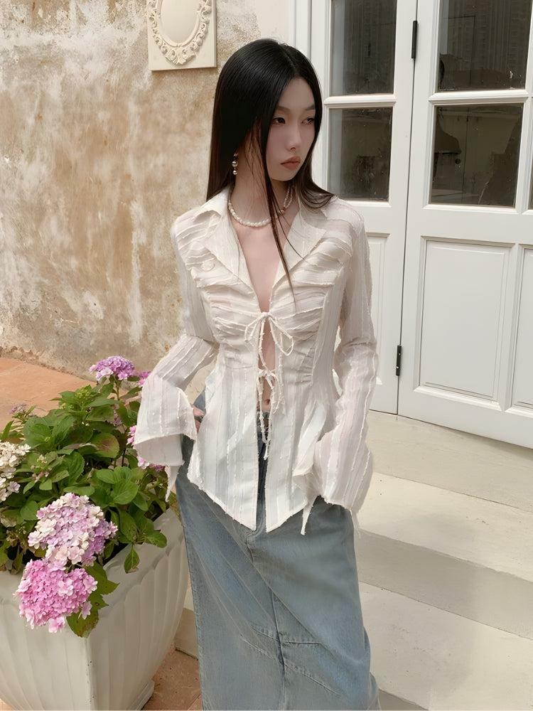 Grunge Style Sheer Shirt: Backless Aesthetic Top for Soft Girl Outfits