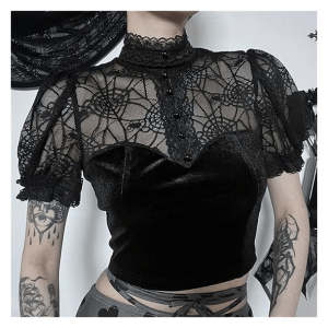 Grunge Style Spider Web Crop Top - Aesthetic Backless Gothic Fashion