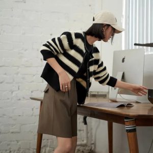 Grunge Style Striped Button Up Cardigan - Aesthetic Layering Essential