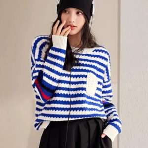 Grunge Style Striped Knitted Sweater Vest - Aesthetic Soft Girl Top