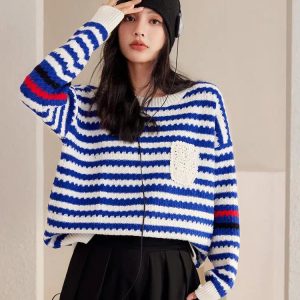 Grunge Style Striped Knitted Sweater Vest - Aesthetic Soft Girl Top