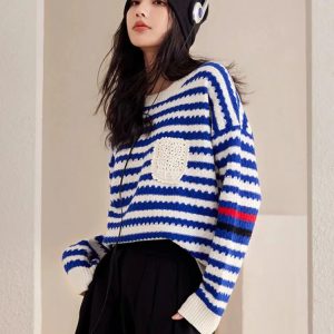 Grunge Style Striped Knitted Sweater Vest - Aesthetic Soft Girl Top