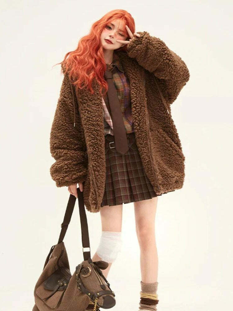 Grunge Style Teddy Bear Jacket: Aesthetic Soft Girl & Gothic Fashion