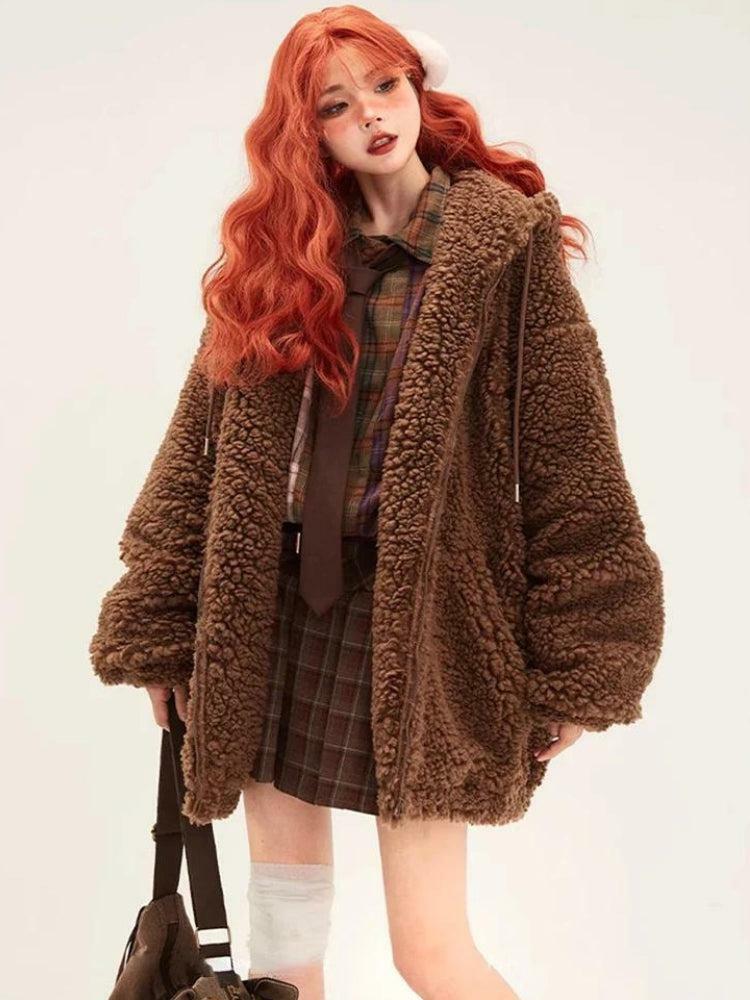 Grunge Style Teddy Bear Jacket: Aesthetic Soft Girl & Gothic Fashion