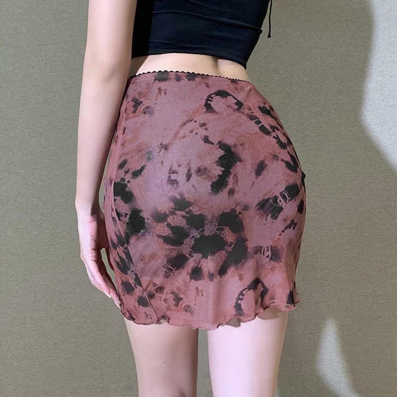 Grunge Style Tie Dye Mesh Mini Skirt - Aesthetic Soft Girl Outfit